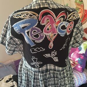 Upcycled ✌️tunic dress/top with “PEACE” patch.